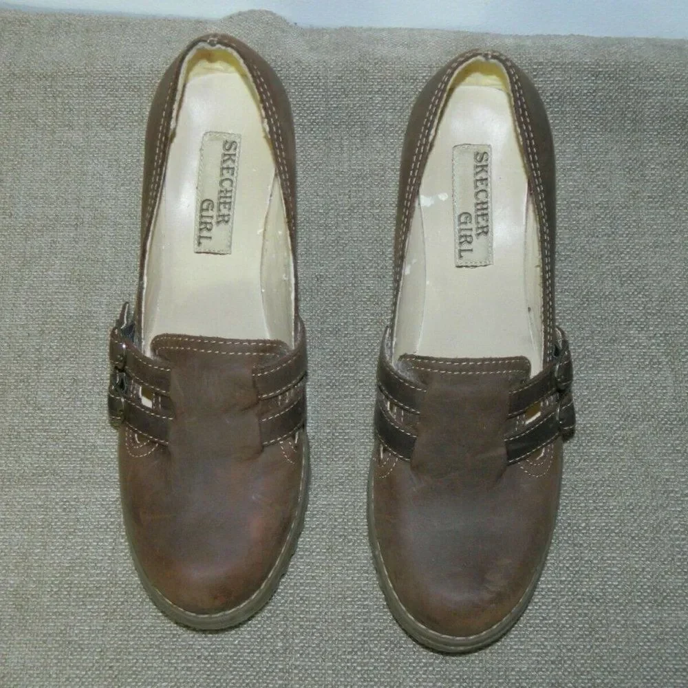 Skechers Loafers Shoes Brown Chunky Heels 90s Y2K‎ Size  9